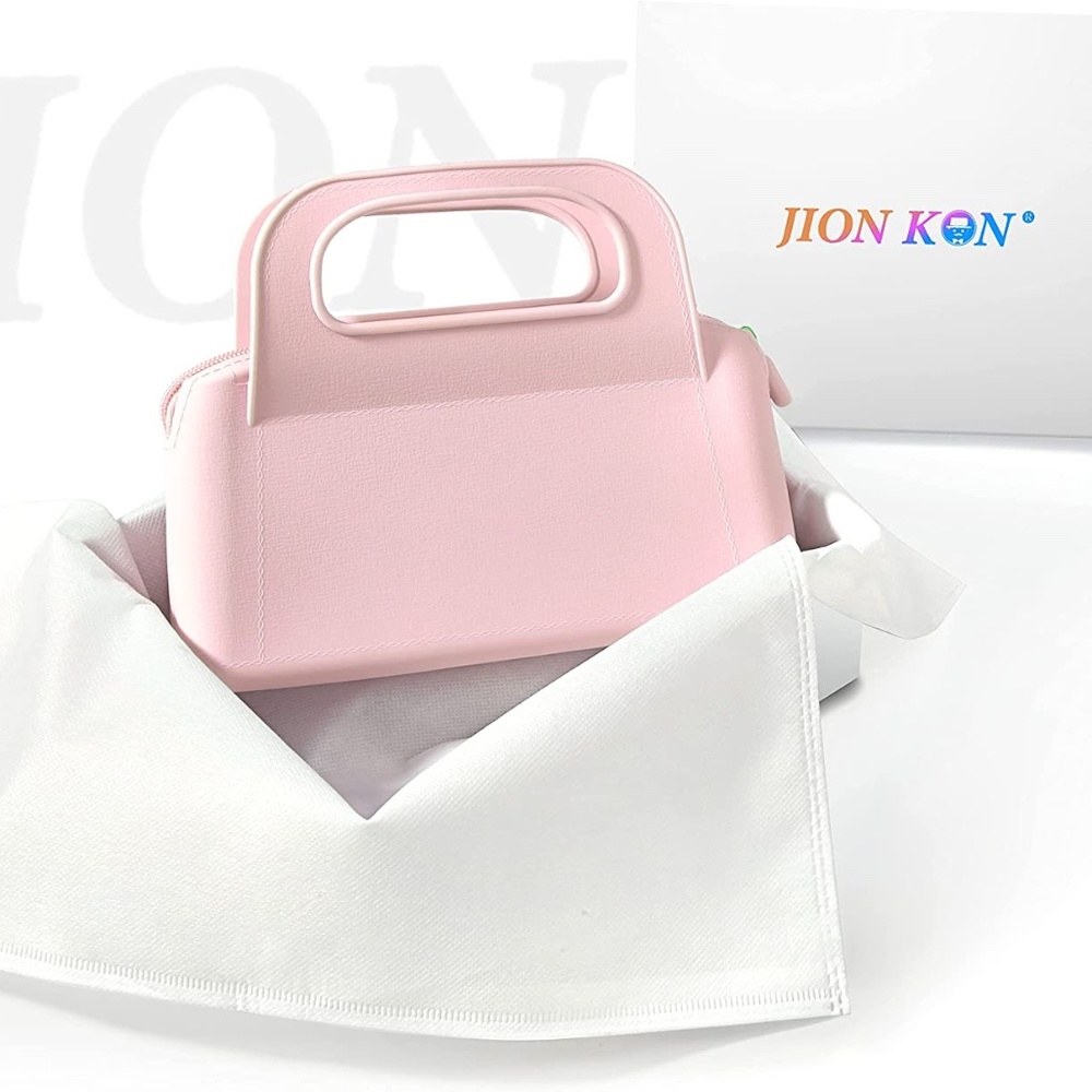Silicone Waterproof Toiletry Purse - Portable Beauty Pouch Simple Zippered Pink